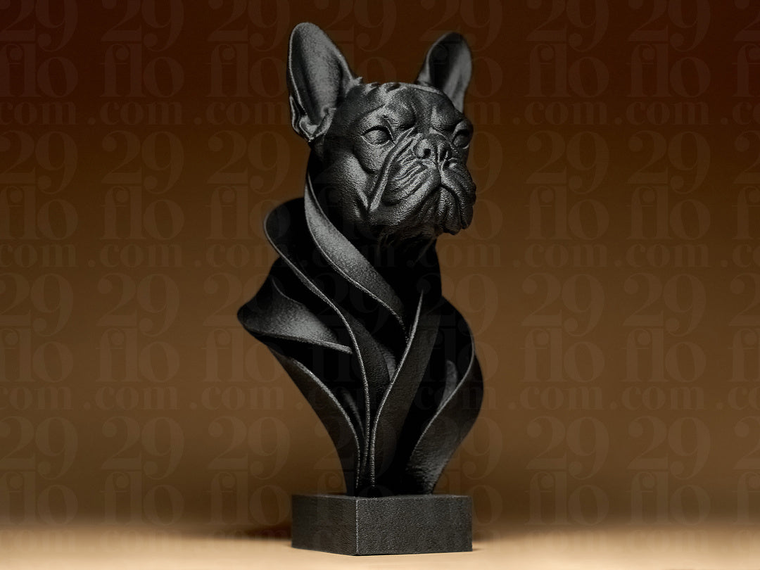 Moderne French-Bulldog-Büste – Hundeskulptur auf Sockel FehnFactory