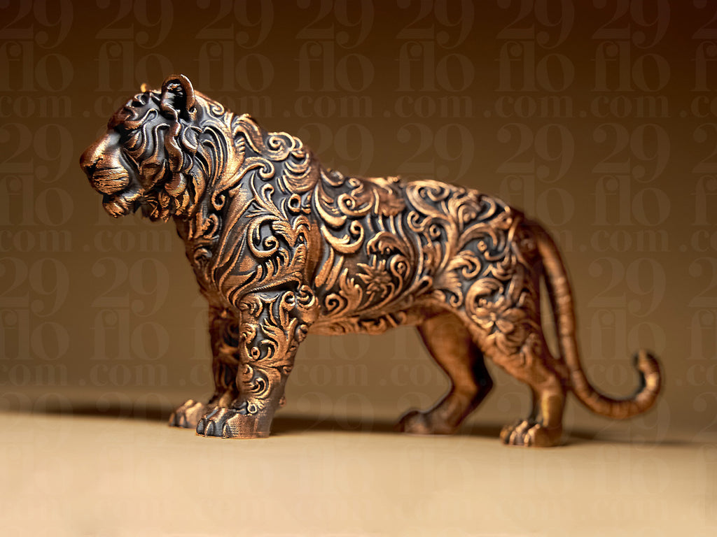 Floral-Tigerskulptur – Ornamentale Wildkatzen-Figur FehnFactory