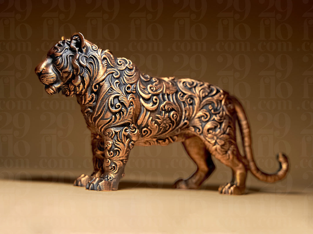 Floral-Tigerskulptur – Ornamentale Wildkatzen-Figur FehnFactory