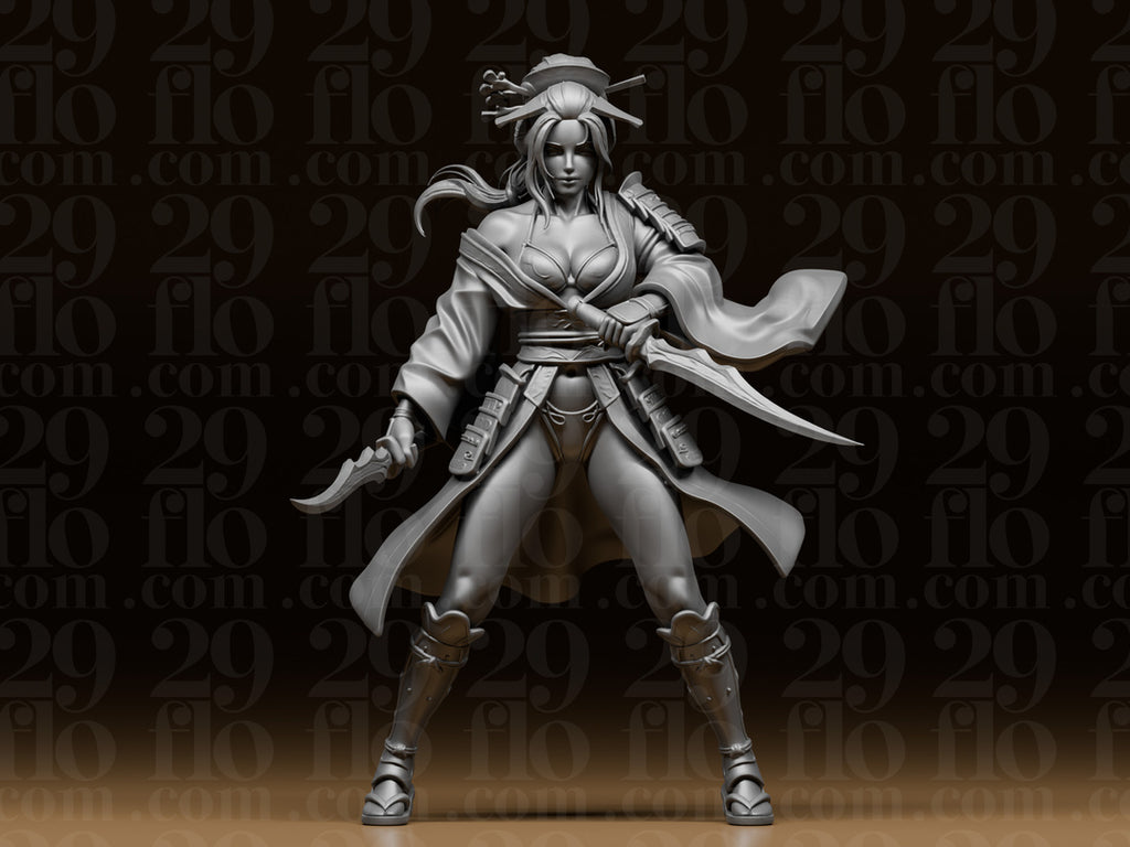 Geisha-Kriegerin mit zwei Schwertern – Fantasy-Figur FehnFactory