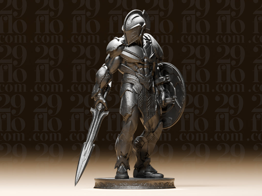 Spartaner-Kriegerskulptur – Gladiator mit Rundschild FehnFactory