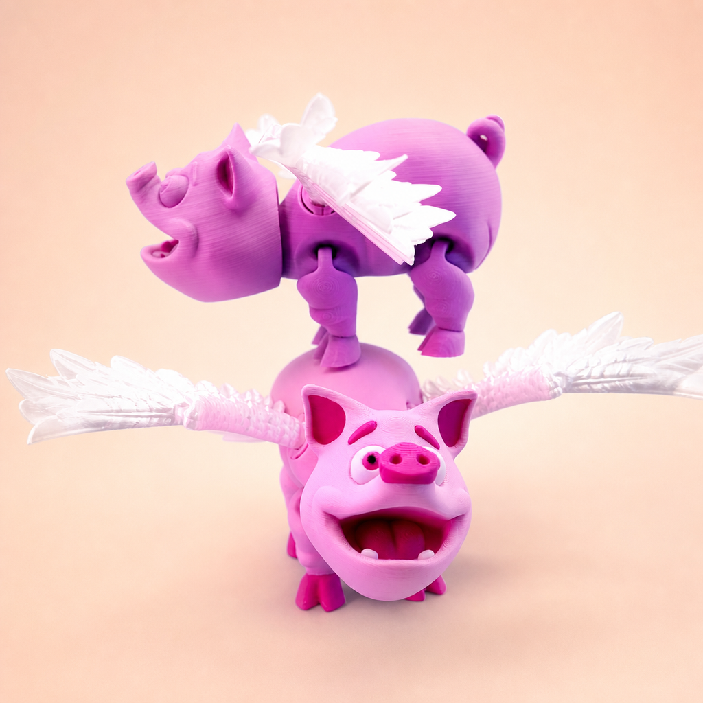 Flying Pig – bewegliche Schweinefigur mit weißen Steckflügeln FehnFactory