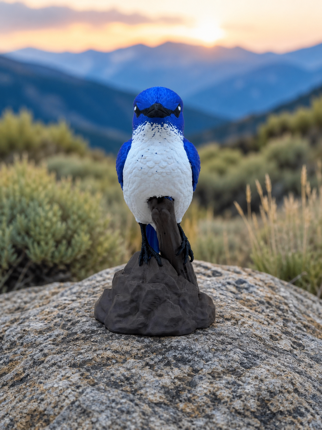 Berghüttensänger – Mehrfarbige Mountain-Bluebird-Skulptur FehnFactory