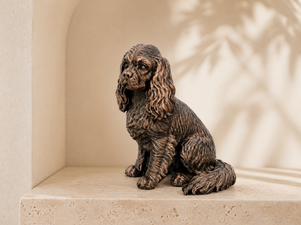 Cavalier King Charles Spaniel – sitzende Hundefigur mit langem Fell | Geschenk für Hundefans | Made in Germany Fehn-factory.de