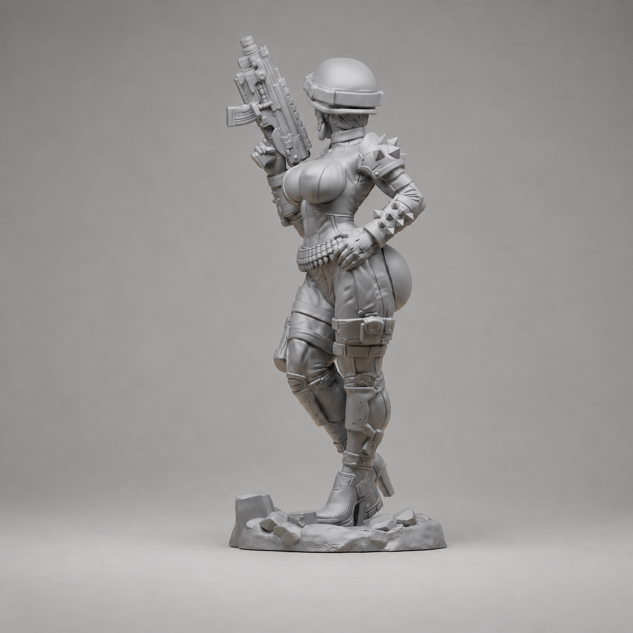 Taktische Sci-Fi-Soldatin – Sammlerstatue auf Geröllsockel FehnFactory