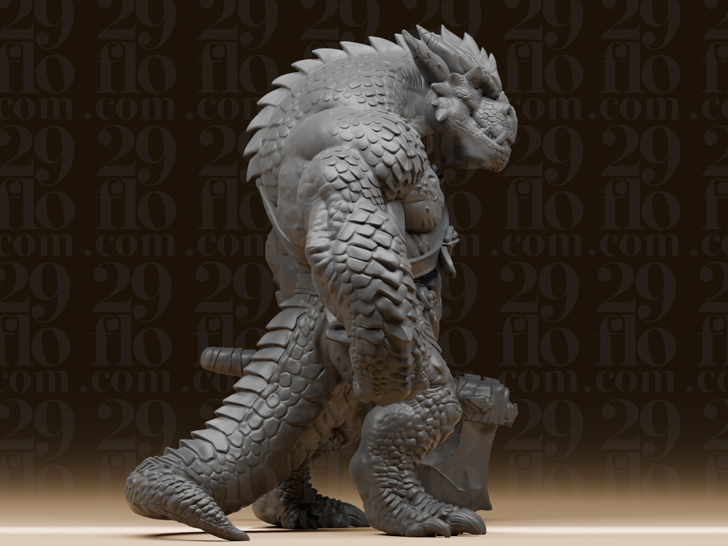Massiver Dragonborn-Krieger – Fantasy-Skulptur mit Streitaxt FehnFactory