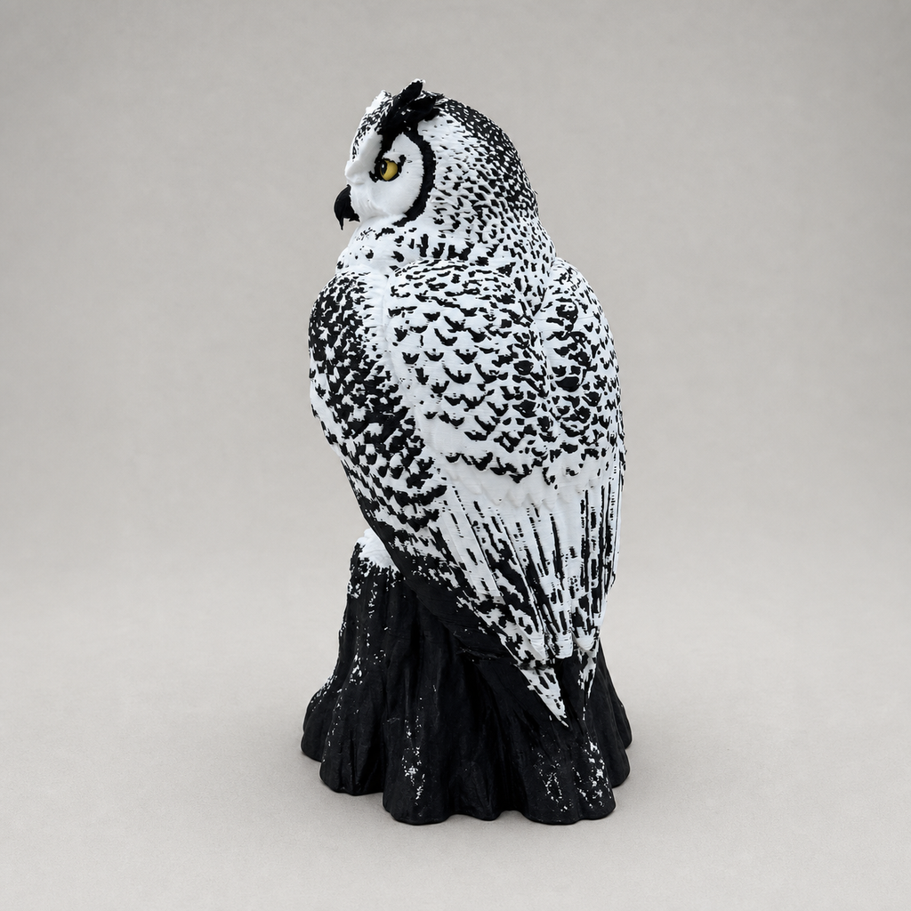 Arctic Guardian Owl – Schneeeulen-Skulptur auf Baumstumpf FehnFactory