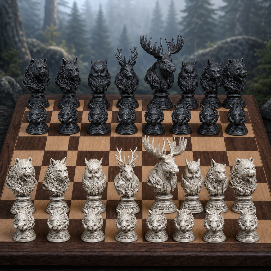 Waldtiere-Schach – 32 handbemalte PLA-Figuren FehnFactory