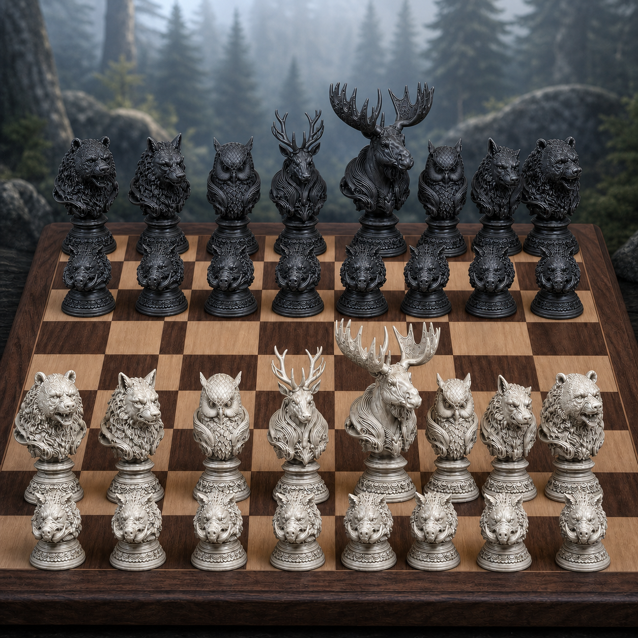 Waldtiere-Schach – 32 handbemalte PLA-Figuren FehnFactory