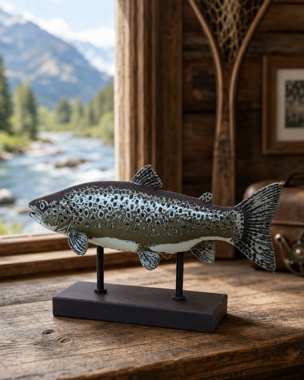 Golden Brown Trout – Freistehende Forellen-Skulptur auf Displaysockel FehnFactory