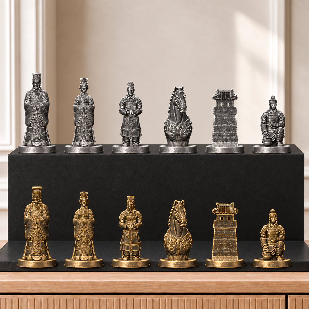 Terrakotta-Armee Schachset – 02 silber gold handbemalt