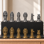 Gothic-Wasserspeier Schachset – 02 silber gold handbemalt