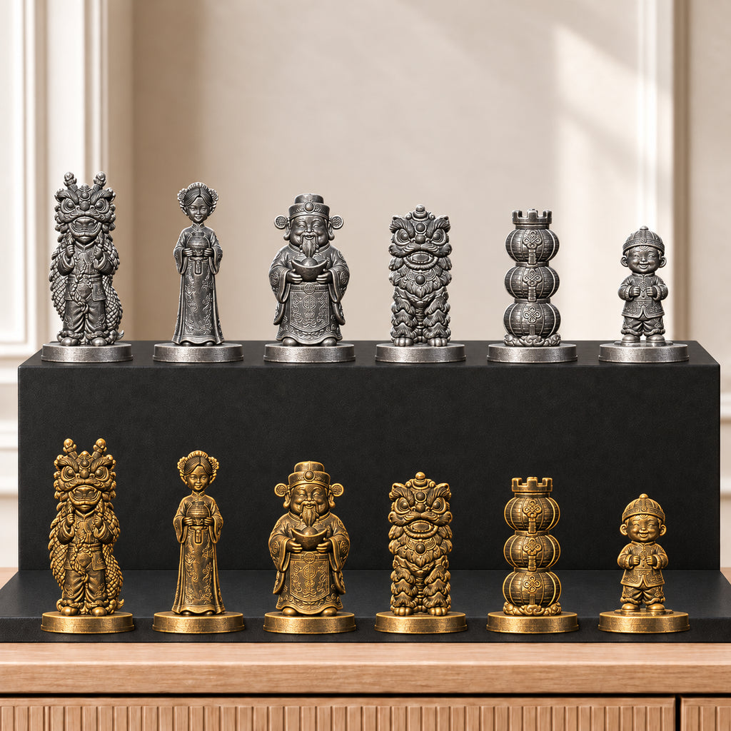 Chinesisches Neujahr Schachset – 02 silber gold handbemalt