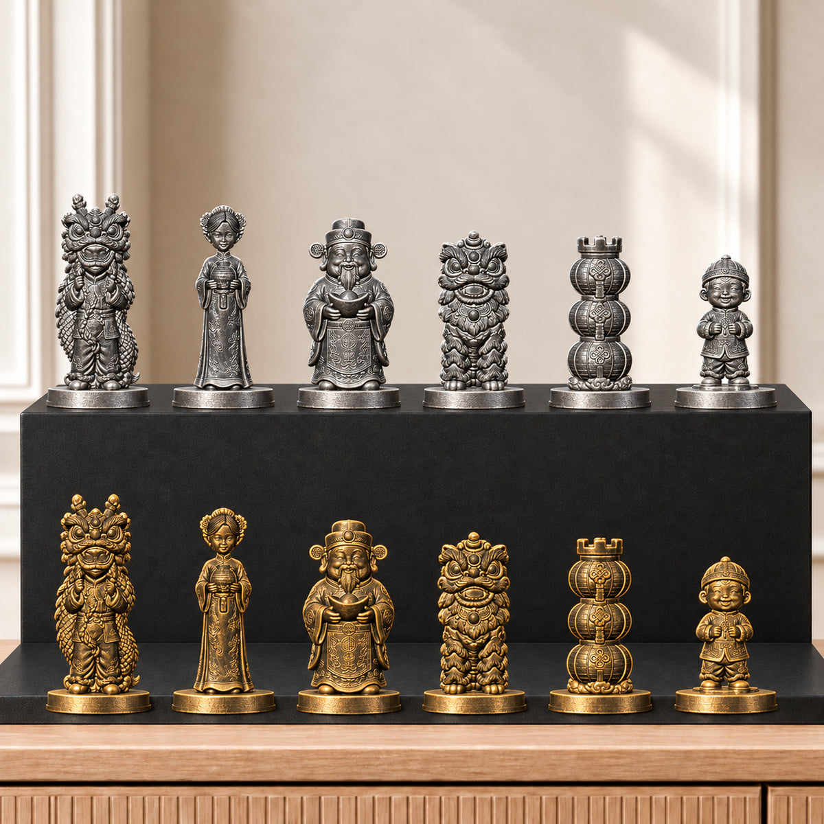 Chinesisches Neujahr Schachset – 02 silber gold handbemalt