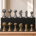 Sonnensystem Schachset – 02 silber gold handbemalt