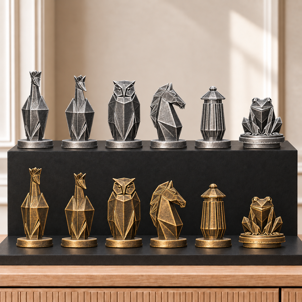 Origami Schachset – 02 silber gold handbemalt