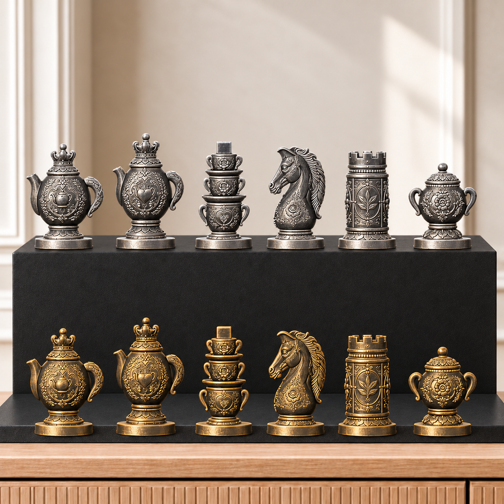 Teeparty Schachset – 02 silber gold handbemalt