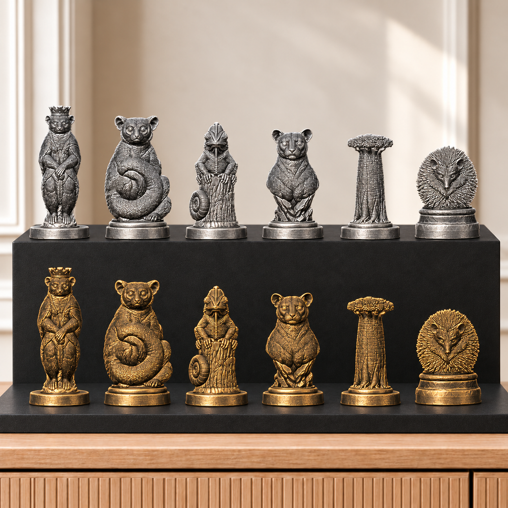 Madagaskar Schachset – 02 silber gold handbemalt