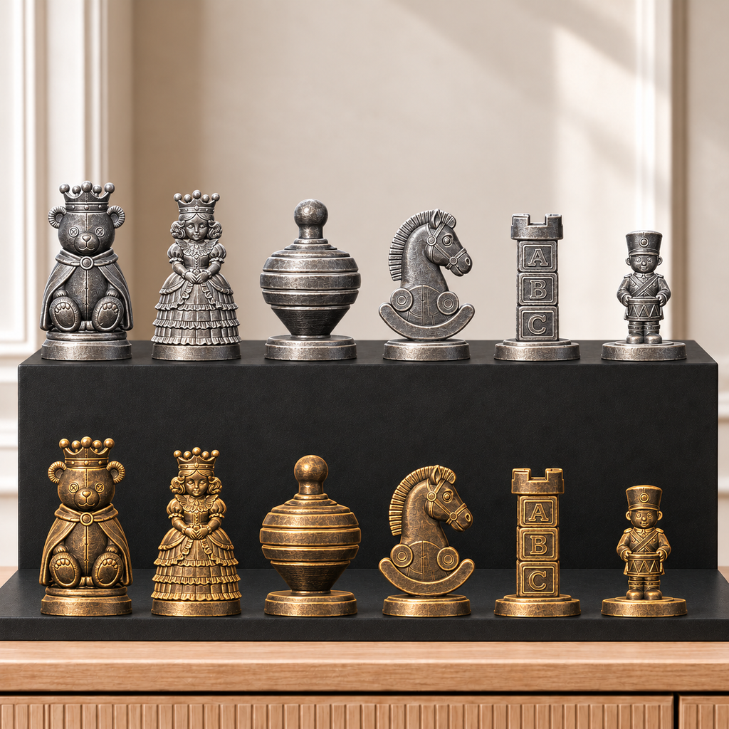 Spielzeugkiste Schachset – 02 silber gold handbemalt