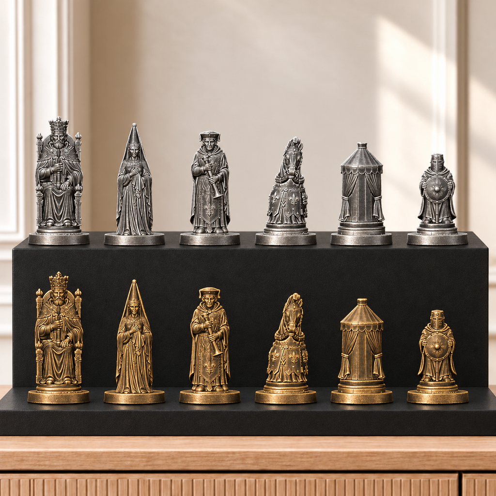 Ritterturnier Schachset – 02 silber gold handbemalt
