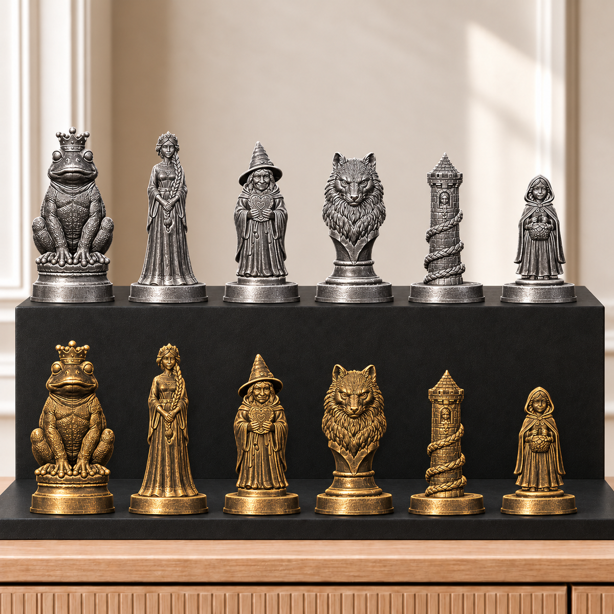 Grimms Märchen Schachset – 02 silber gold handbemalt