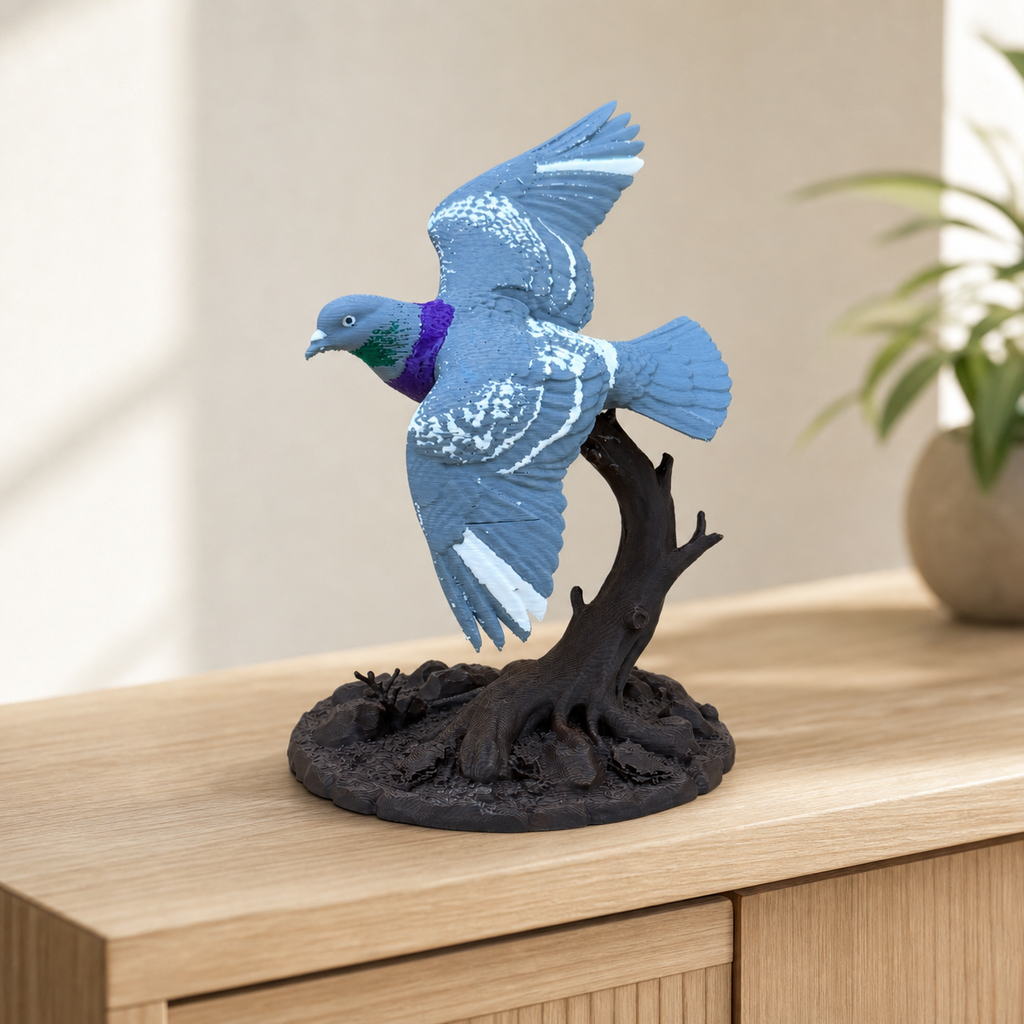 Skybound Pigeon – mehrfarbige Taubenskulptur FehnFactory