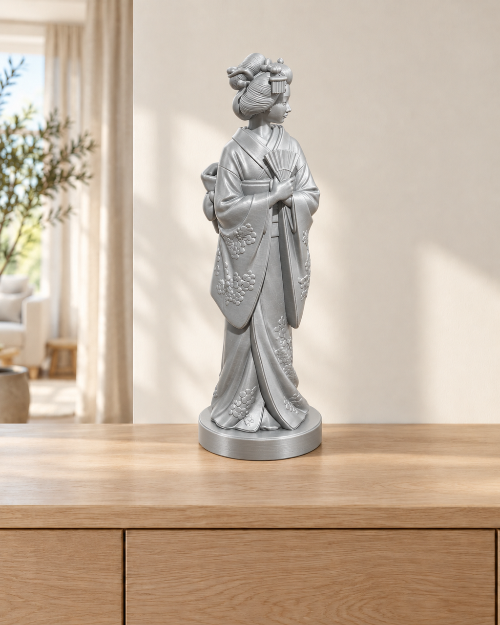 Geisha mit Fächer - 03-silber
