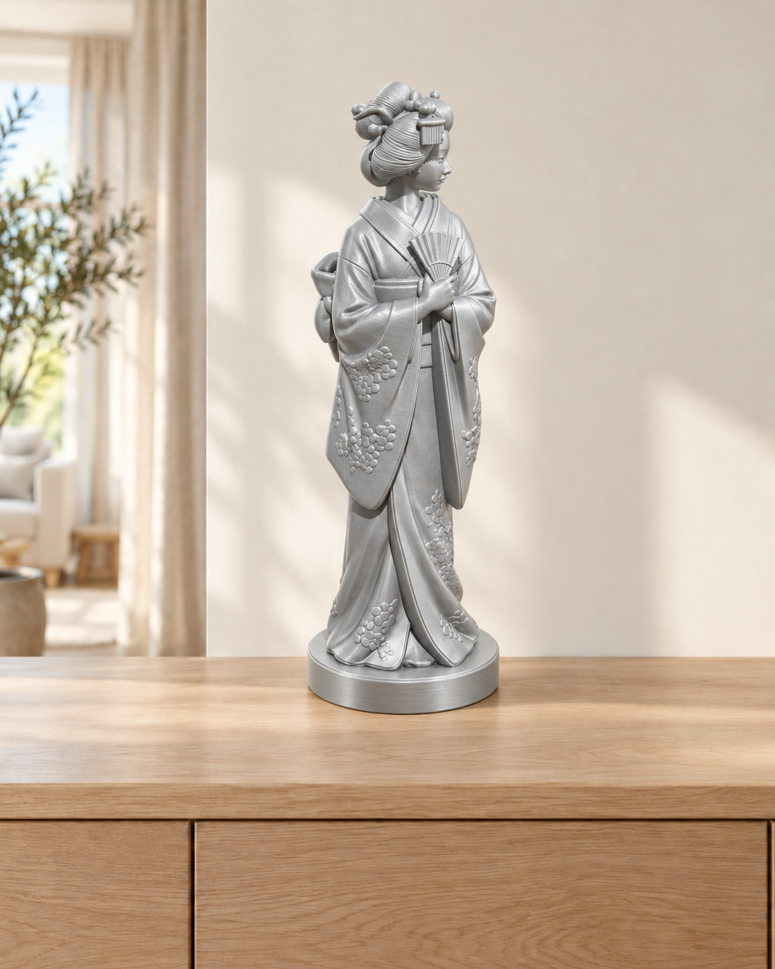 Geisha mit Fächer - 03-silber
