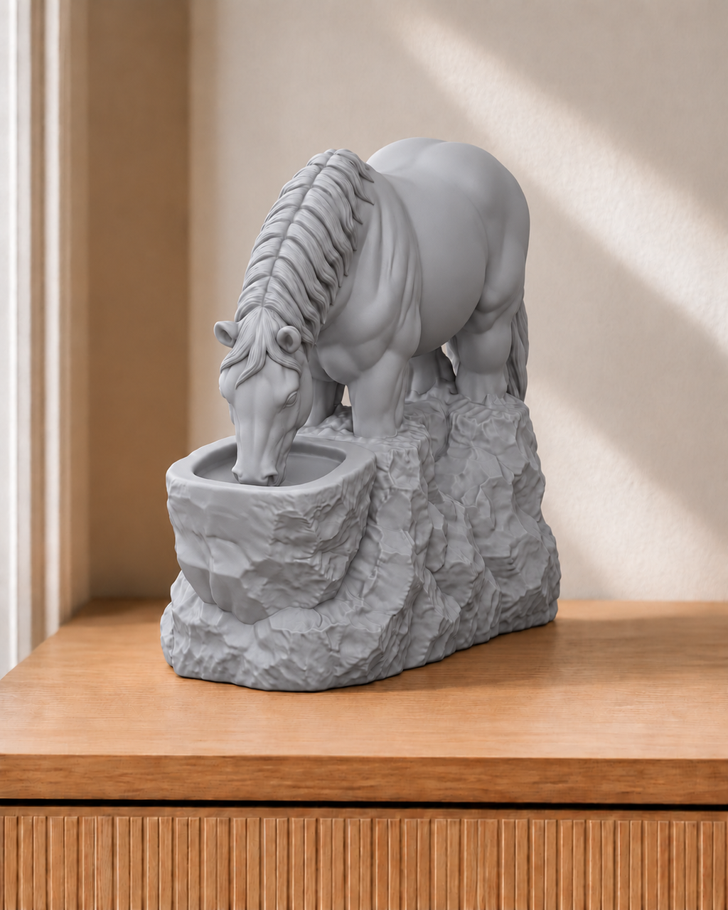 Pferd trinkend – Pferdefigur – 03 silber