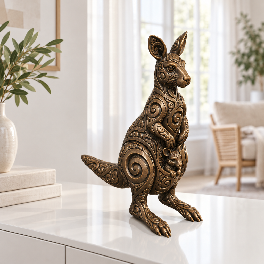 Känguru mit Jungtier Ornament - Bronze handbemalt Wohnzimmer