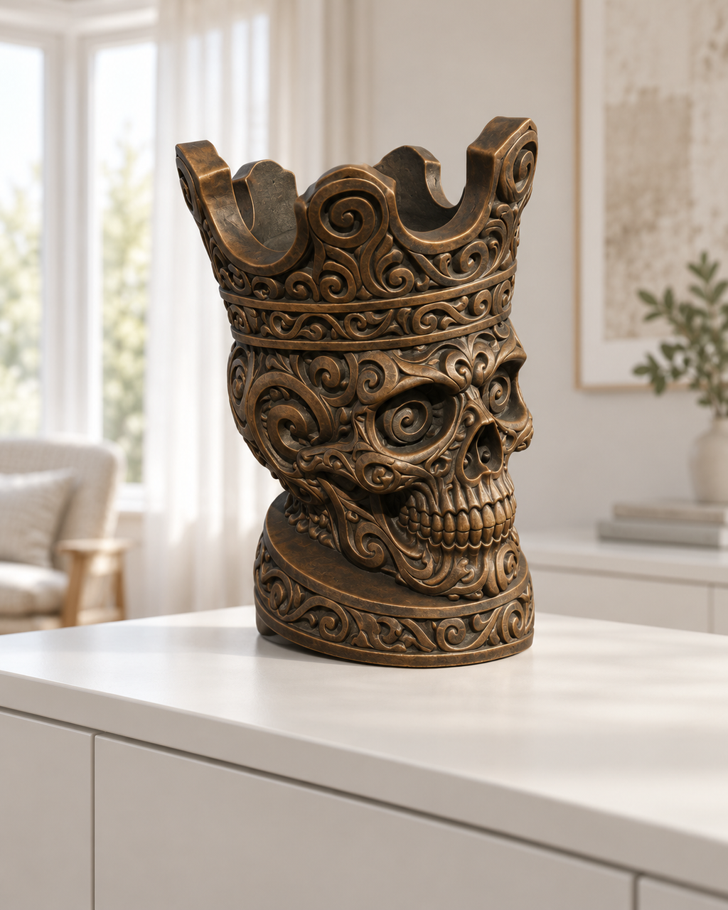 Totenkopf mit Krone Ornament - Bronze handbemalt Wohnzimmer