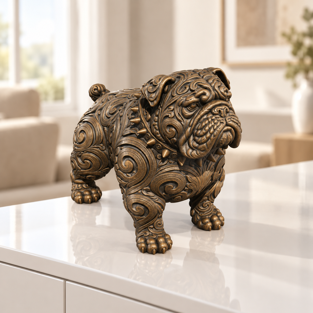 Bulldogge mit Halsband Ornament - Bronze handbemalt Wohnzimmer