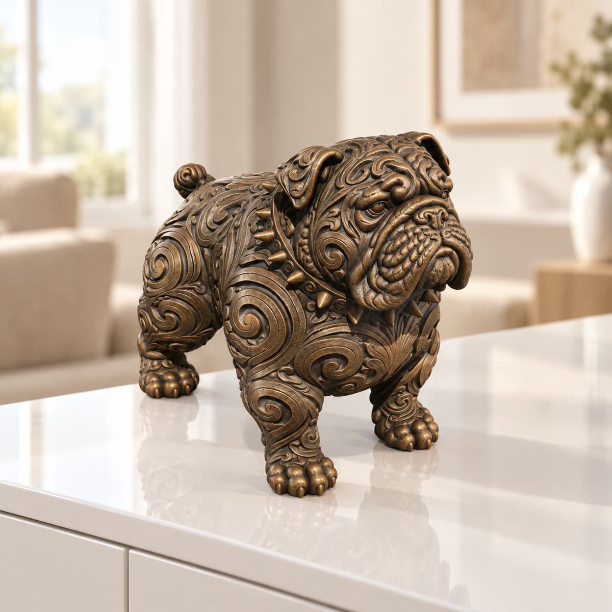 Bulldogge mit Halsband Ornament - Bronze handbemalt Wohnzimmer