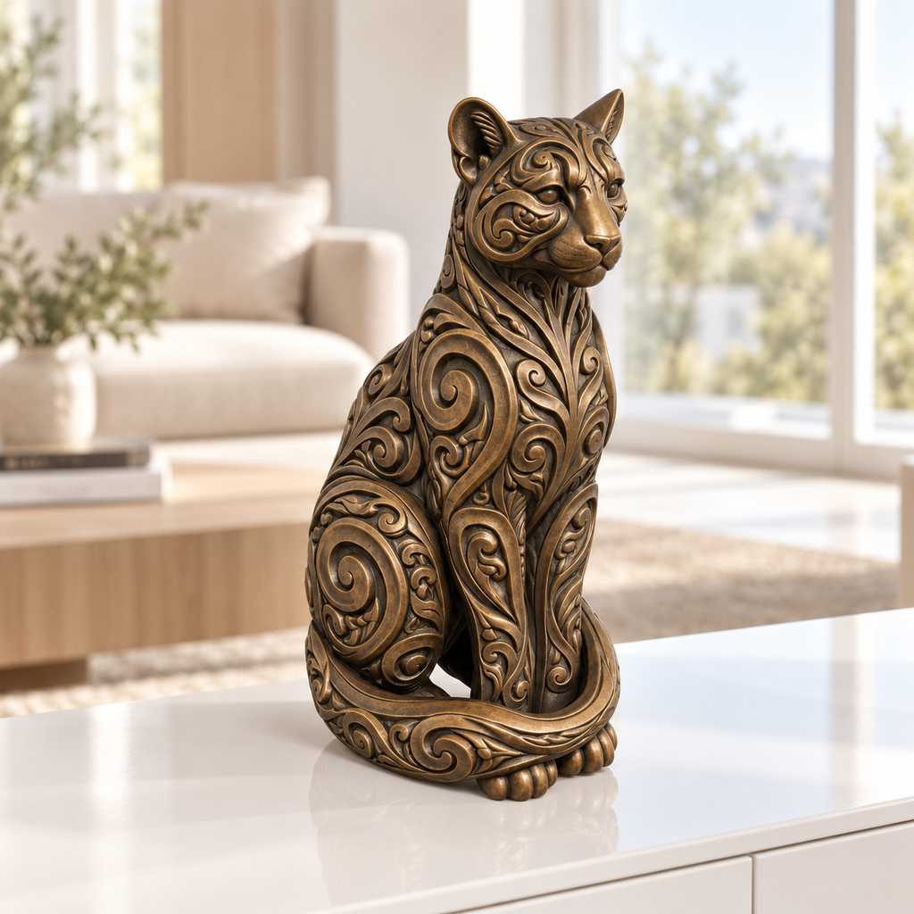 Sitzender Puma Ornament - Bronze handbemalt Wohnzimmer