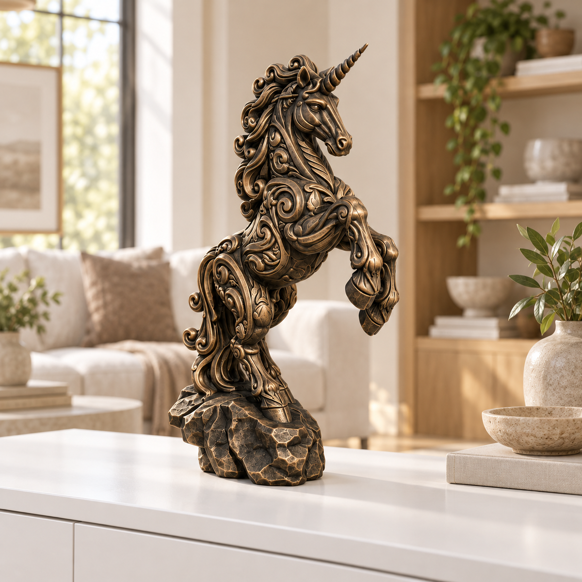 Steigendes Einhorn Ornament - Bronze handbemalt Wohnzimmer