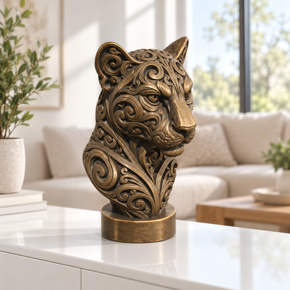 Puma Büste Ornament - Bronze handbemalt Wohnzimmer