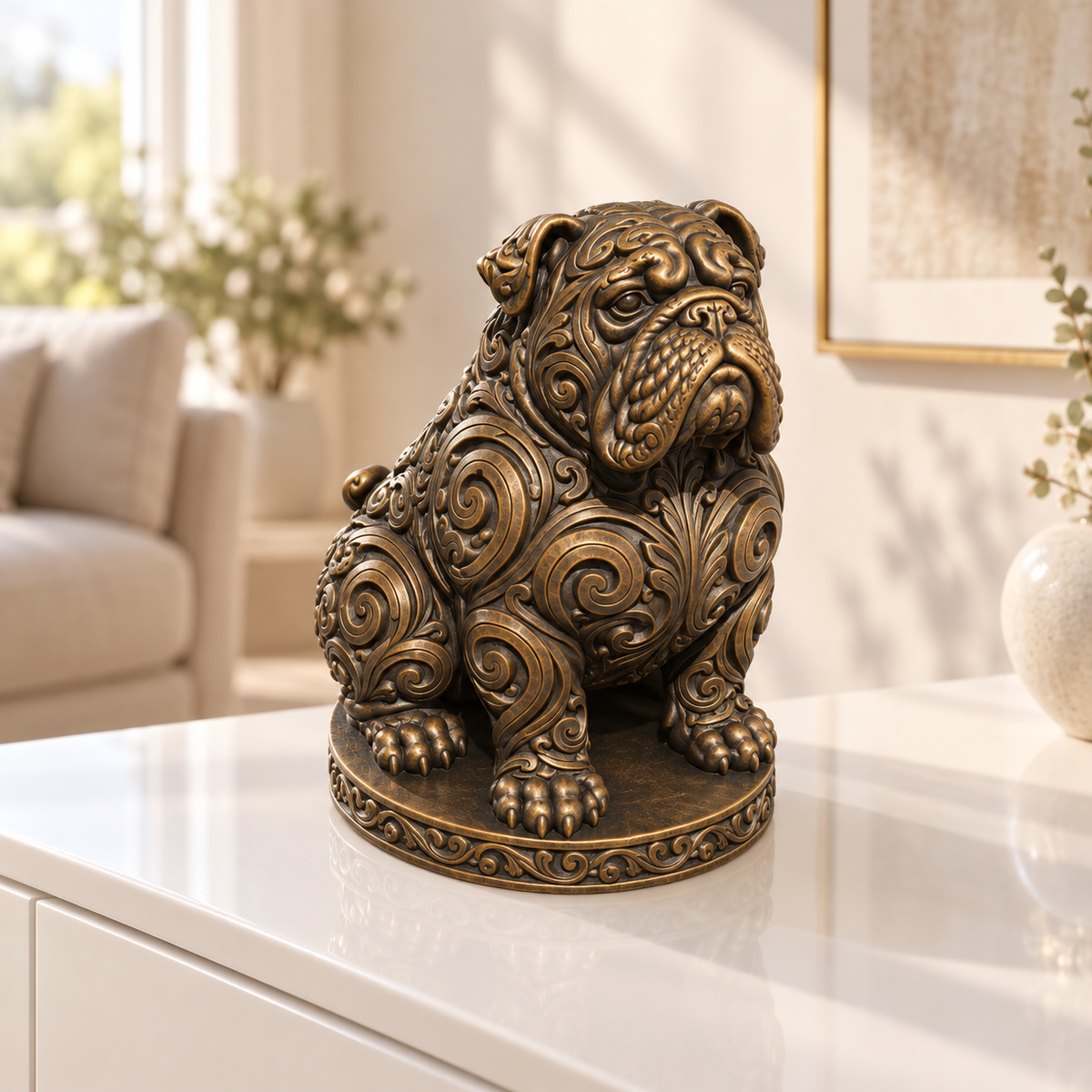 Englische Bulldogge sitzend Ornament - Bronze handbemalt Wohnzimmer