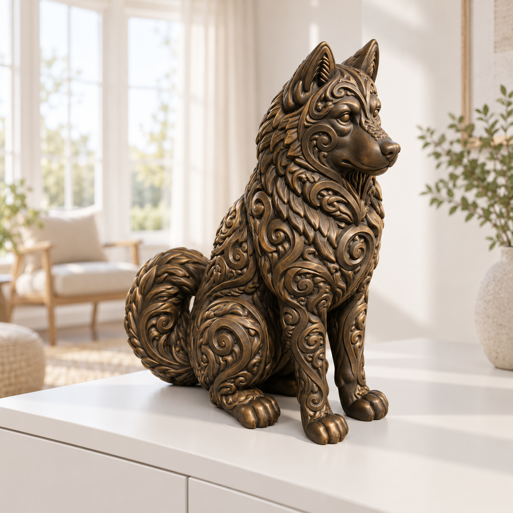 Husky Ornament - Bronze handbemalt Wohnzimmer