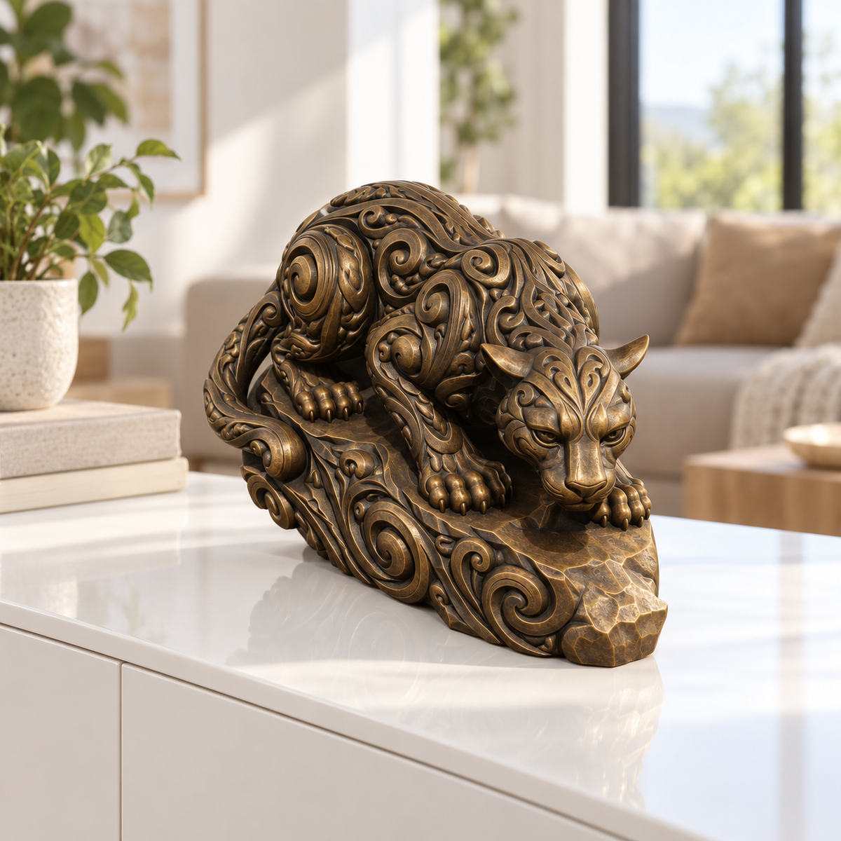 Sprungbereiter Puma Ornament - Bronze handbemalt Wohnzimmer