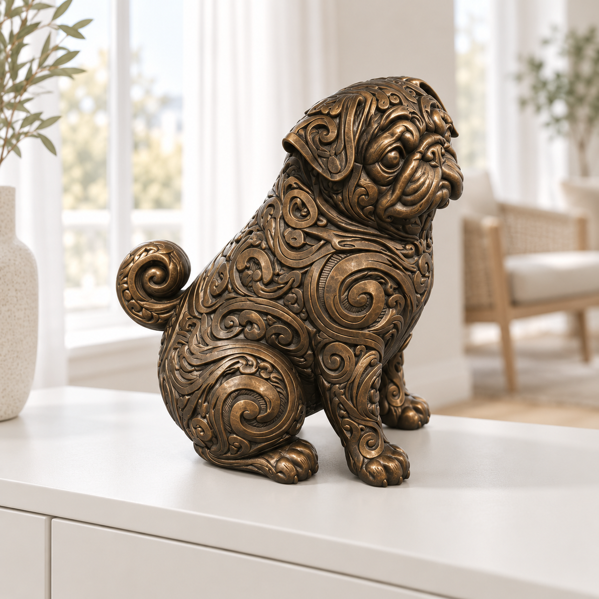 Mops Ornament - Bronze handbemalt Wohnzimmer