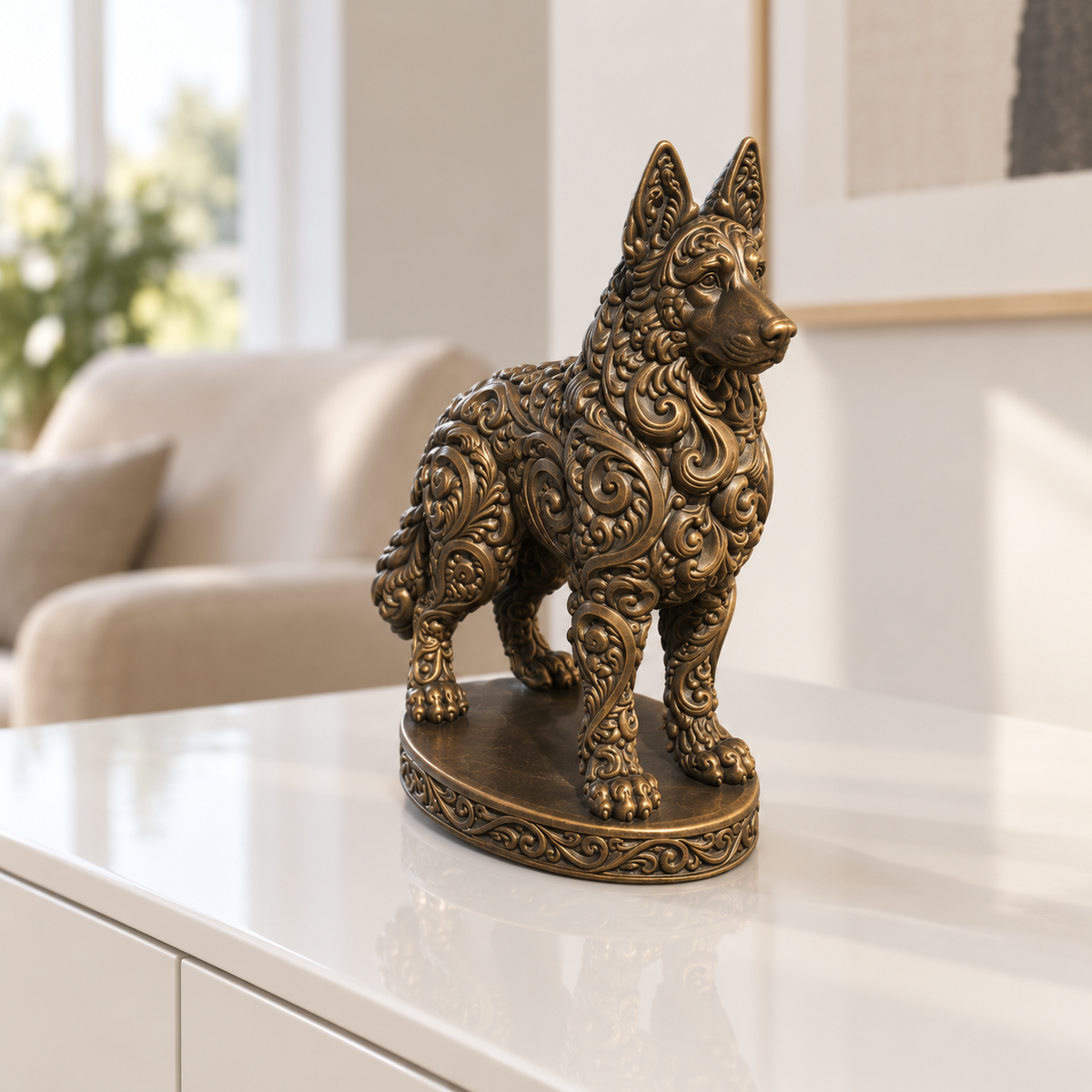 Deutscher Schäferhund Ornament - Bronze handbemalt Wohnzimmer