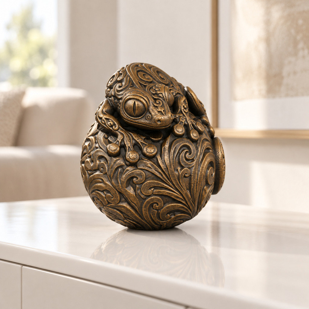 Gecko auf Kugel Ornament - Bronze handbemalt Wohnzimmer