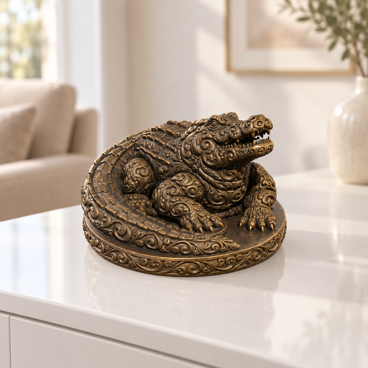 Krokodil Ornament - Bronze handbemalt Wohnzimmer