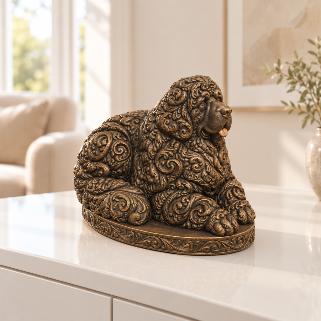 Neufundländer liegend Ornament - Bronze handbemalt Wohnzimmer