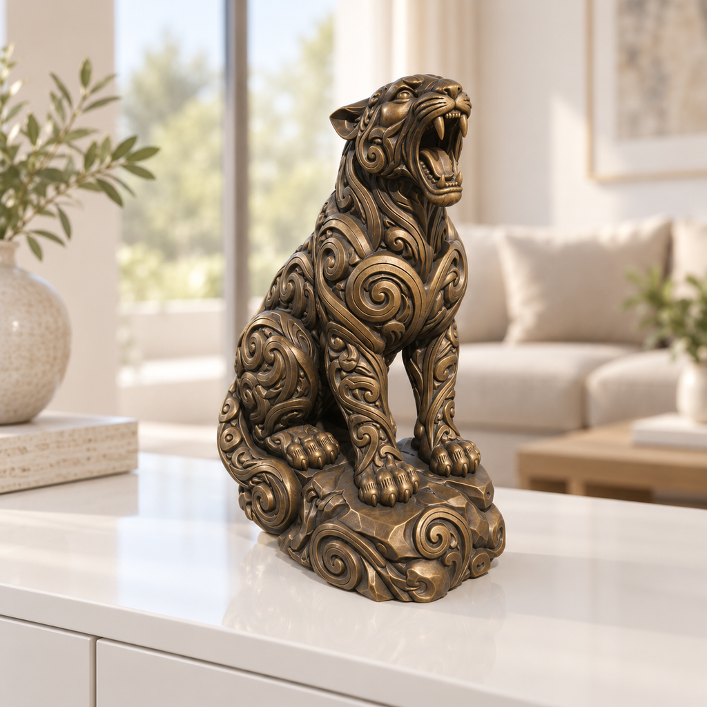 Brüllender Puma Ornament - Bronze handbemalt Wohnzimmer
