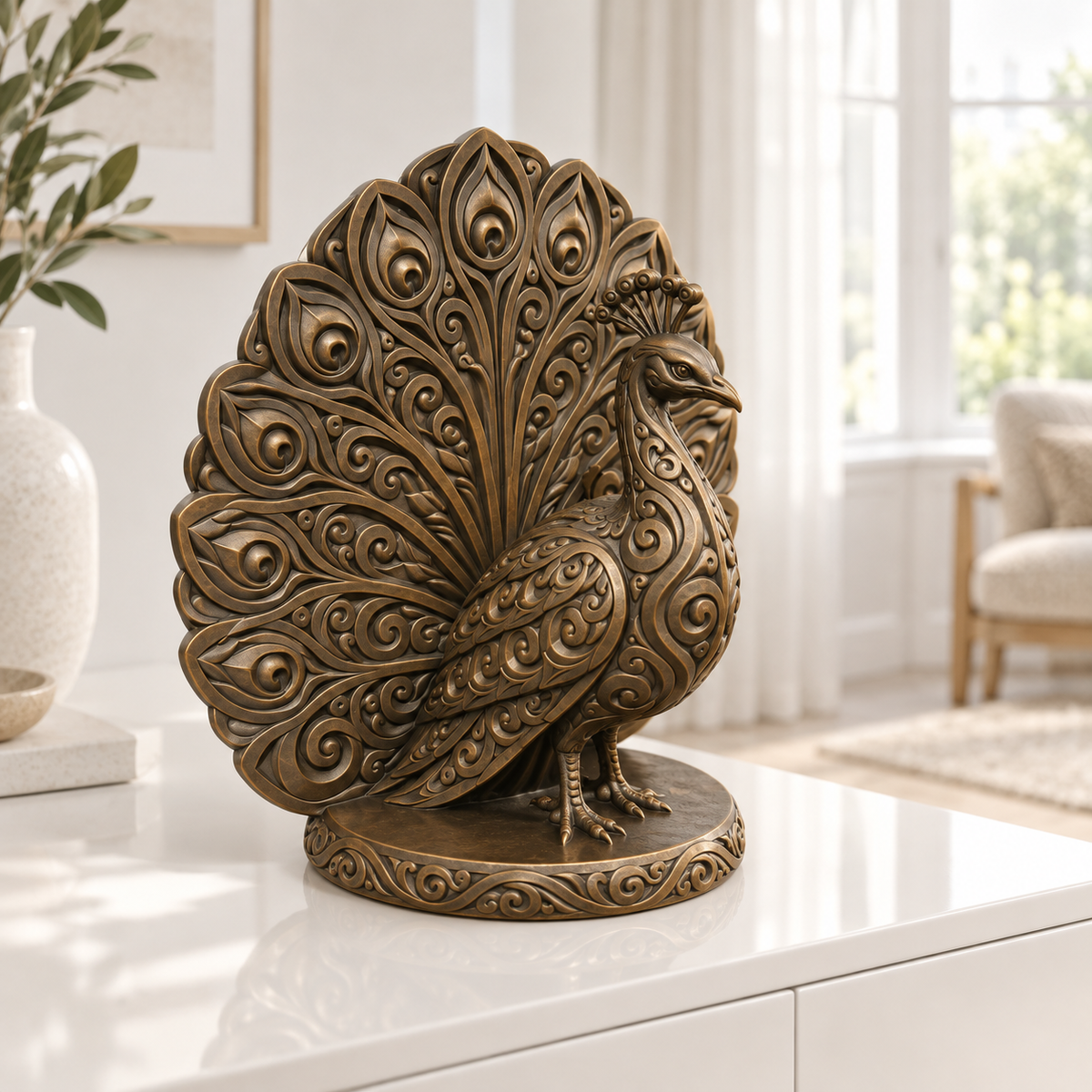 Pfau Ornament - Bronze handbemalt Wohnzimmer