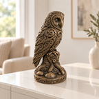 Schleiereule auf Stamm Ornament - Bronze handbemalt Wohnzimmer