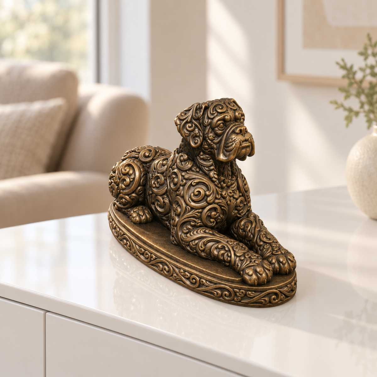 Boxer liegend Ornament - Bronze handbemalt Wohnzimmer