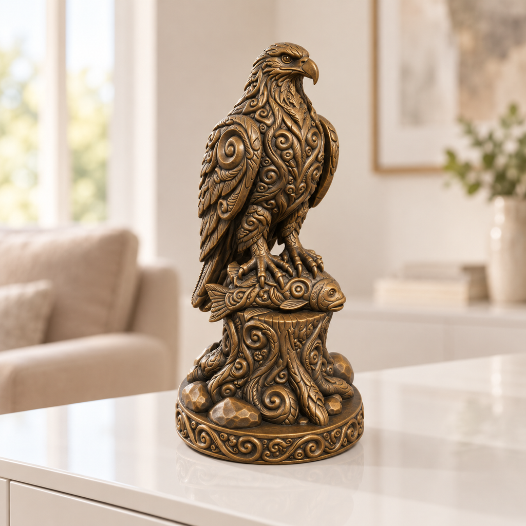 Fischadler auf Stamm Ornament - Bronze handbemalt Wohnzimmer