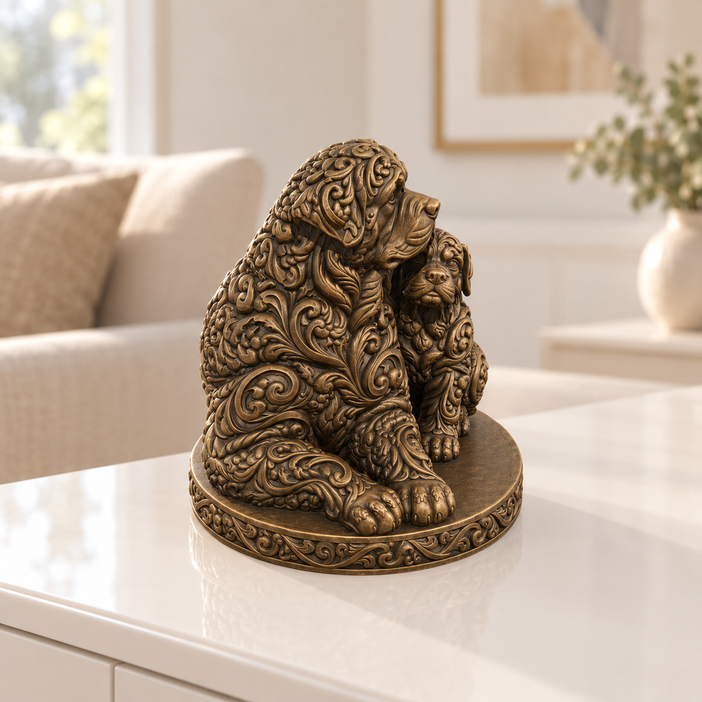 Rottweiler mit Welpe Ornament - Bronze handbemalt Wohnzimmer